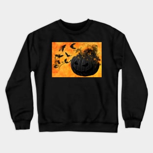 Halloween Black Pumpkin & Bats Crewneck Sweatshirt